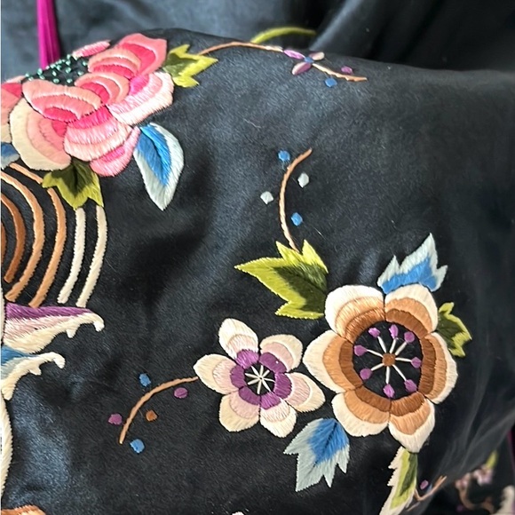 Vintage 1960s Chinese 100% Silk Black Embroidered Jacket Mandarin Collar Medium - Picture 8 of 16